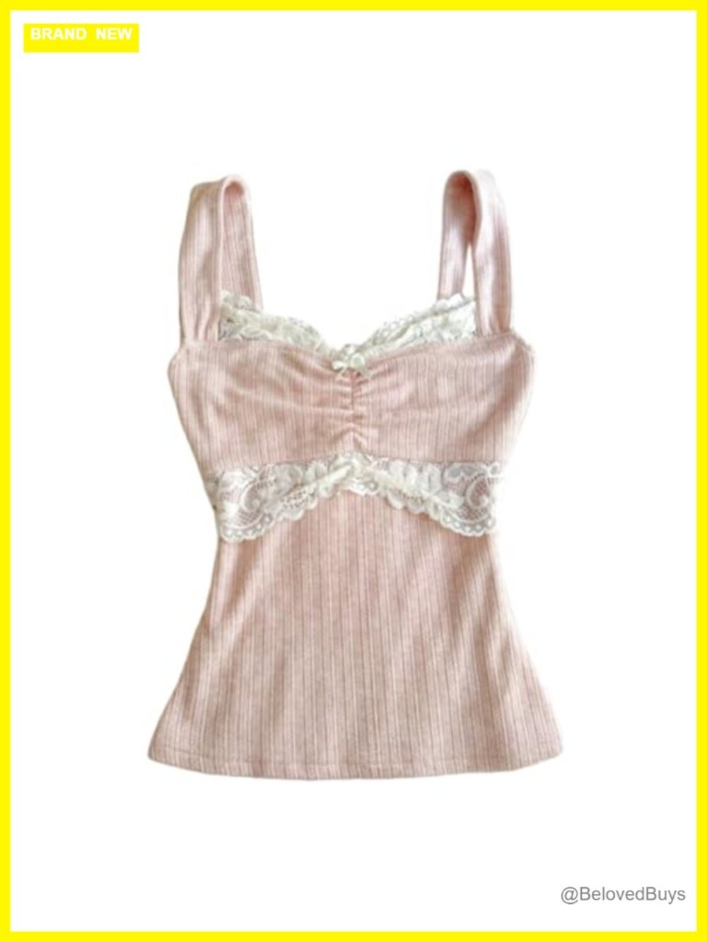 Women Fairy Grunge Lace Trim Ribbed Knit Cami Tank Top Slim Fit
